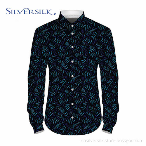 Polyester bedrucktes klassisches Langarm-Männer-Custom-Shirt